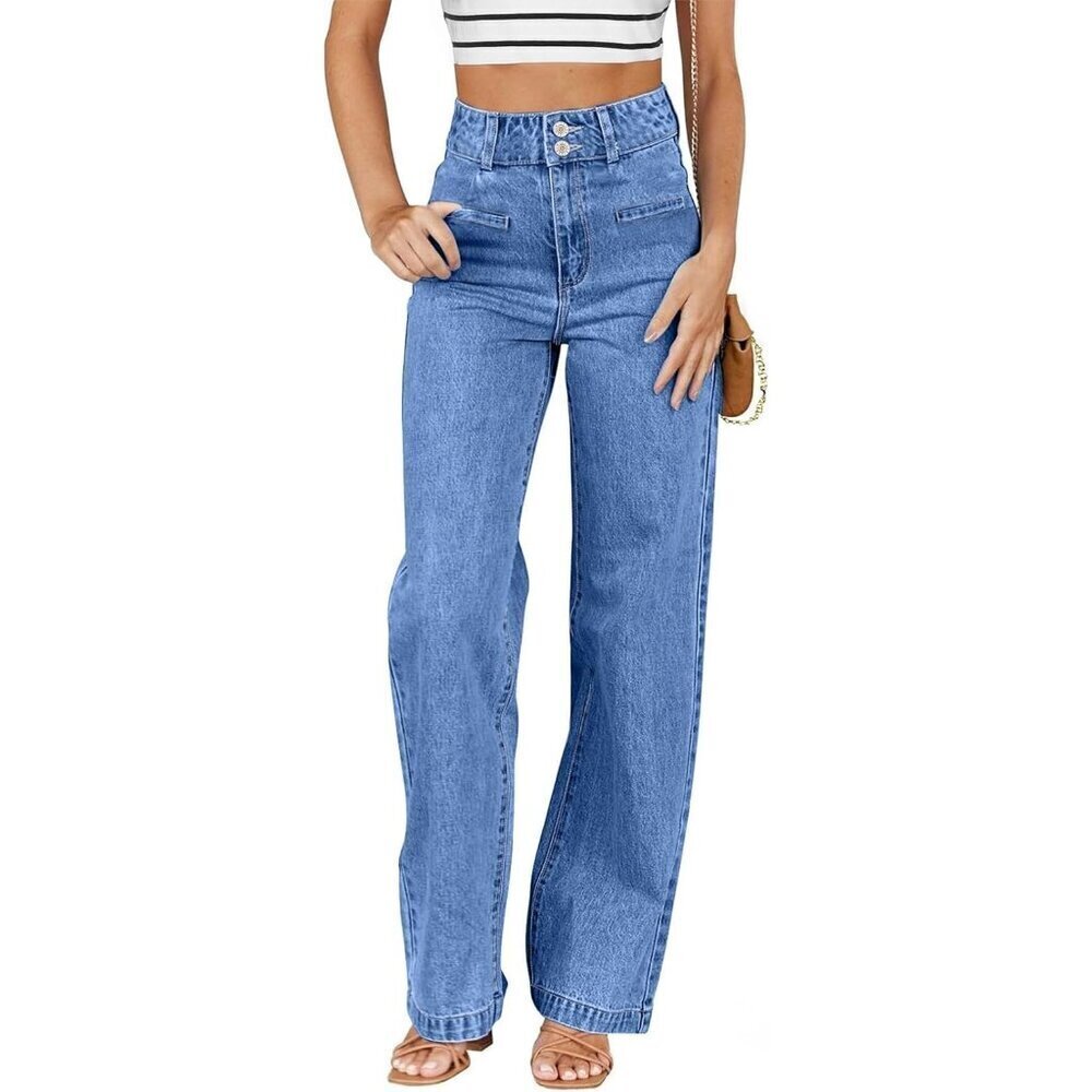 Women's High Waisted Straight Leg Stretch Jeans with Welt Pockets
